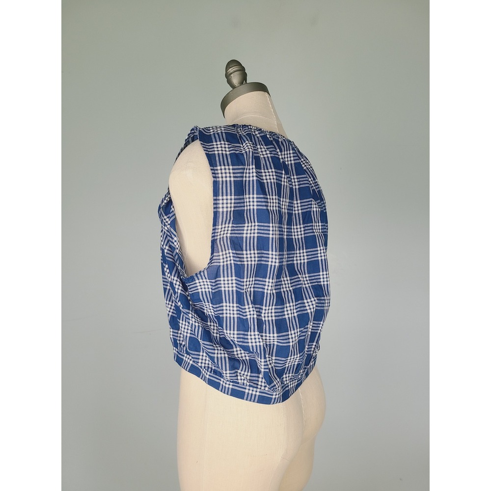 Dôen Sz M Theo Top Dorset Plaid 100% Organic Cotton Blue Cottagecore Old Money - Picture 4 of 8